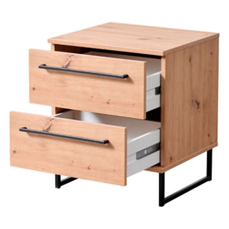 Comodino Marrone Rovere Nodi Nero 2 Cassetti un Ripiano 45.5x35x54h cm, Apertura Scorrevole - Cerignone