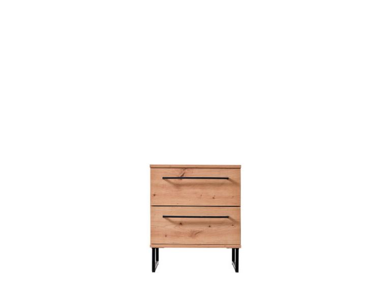 Comodino Marrone Rovere Nodi Nero 2 Cassetti un Ripiano 45.5x35x54h cm, Apertura Scorrevole - Cerignone
