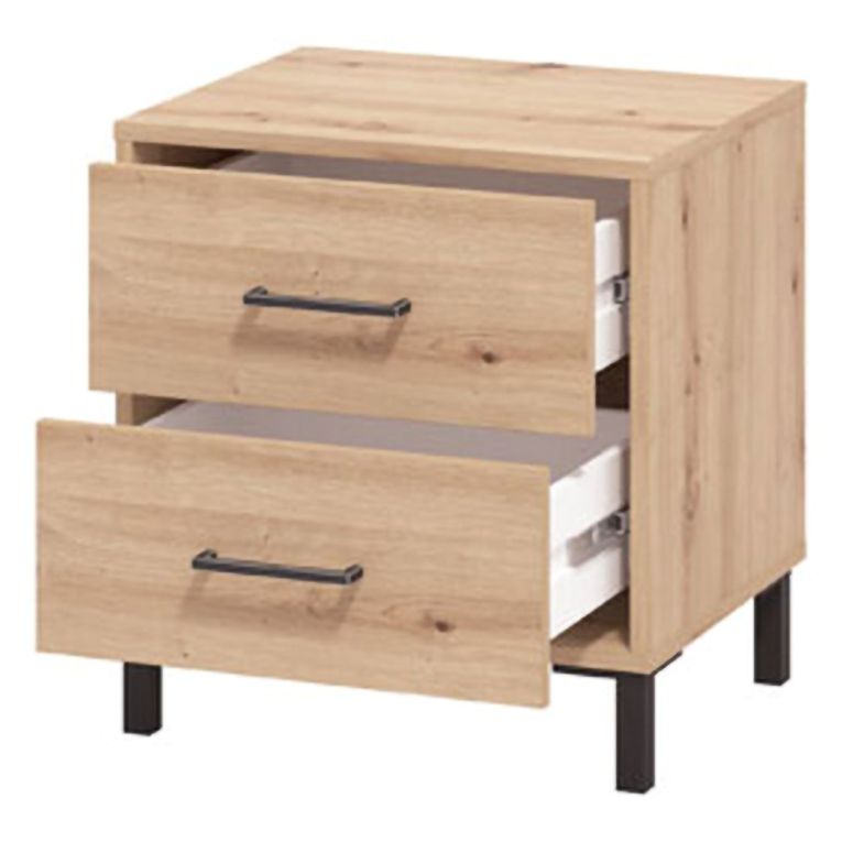 Comodino Marrone Rovere Nodi Nero 2 Cassetti un Ripiano 48x40x52h cm, Apertura Scorrevole - Clanezzo