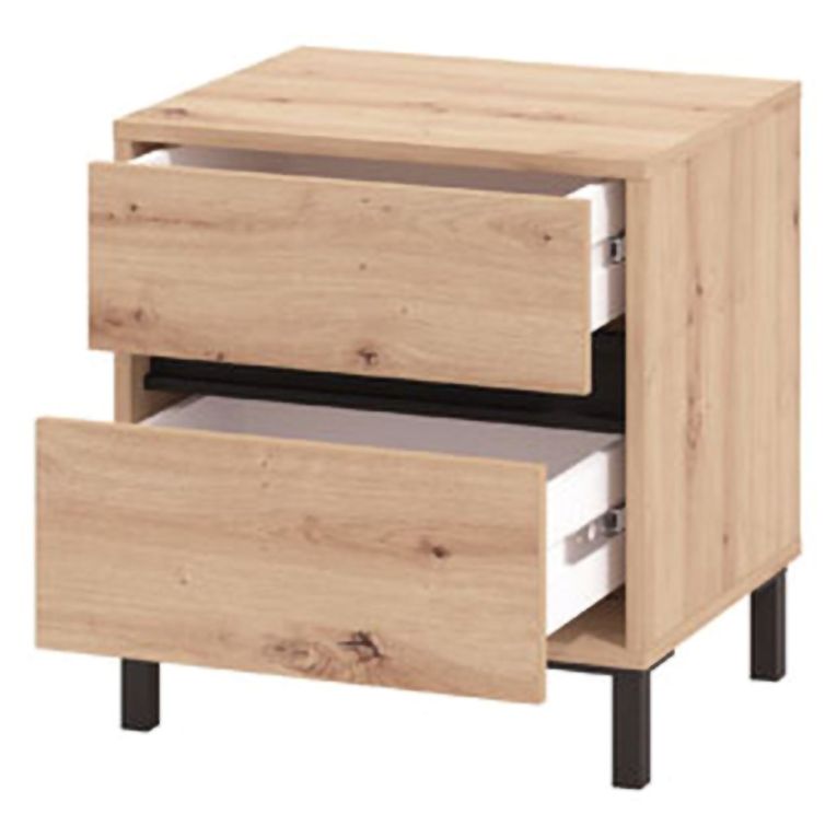 Comodino Marrone Rovere Nodi Nero 2 Cassetti un Ripiano 48x40x55h cm, Apertura Scorrevole - Combatte