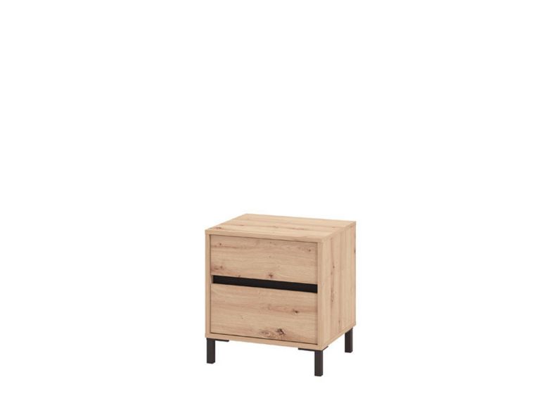 Comodino Marrone Rovere Nodi Nero 2 Cassetti un Ripiano 48x40x55h cm, Apertura Scorrevole - Combatte