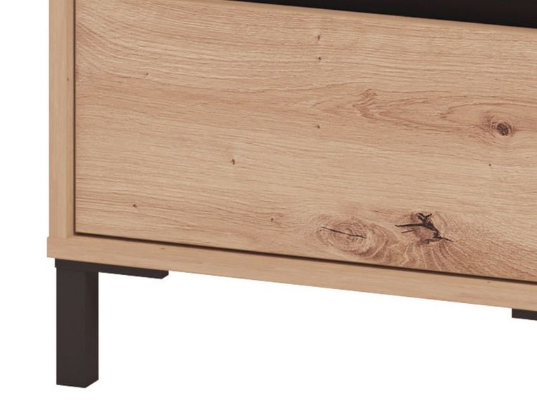 Comodino Marrone Rovere Nodi Nero 2 Cassetti un Ripiano 48x40x55h cm, Apertura Scorrevole - Combatte