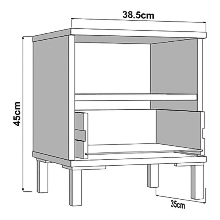 Comodino Marrone Rovere un Cassetto 2 Ripiani 39x35x45h cm, Apertura Scorrevole - Jinja