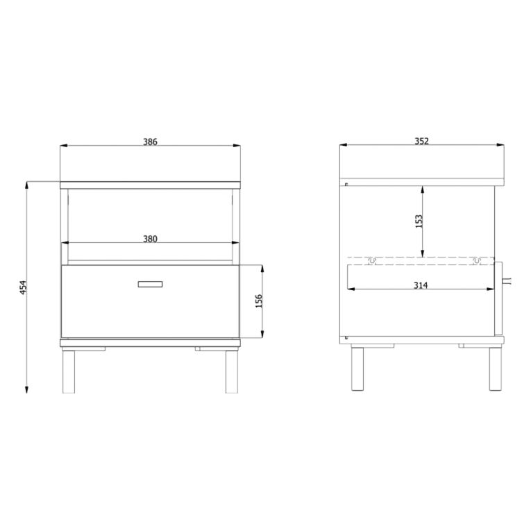 Comodino Marrone Rovere un Cassetto 2 Ripiani 39x35x45h cm, Apertura Scorrevole - Jinja