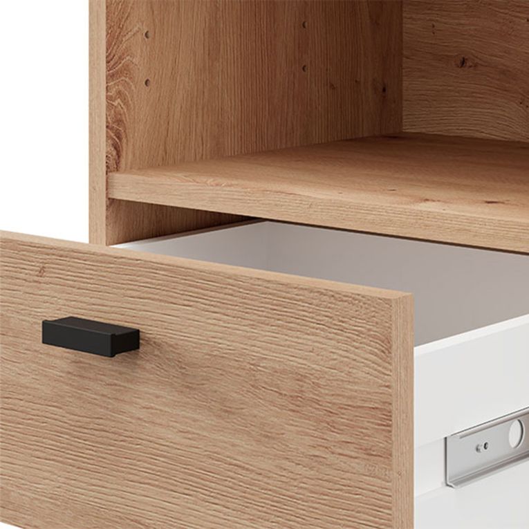 Comodino Marrone Rovere un Cassetto 2 Ripiani 39x35x45h cm, Apertura Scorrevole - Jinja