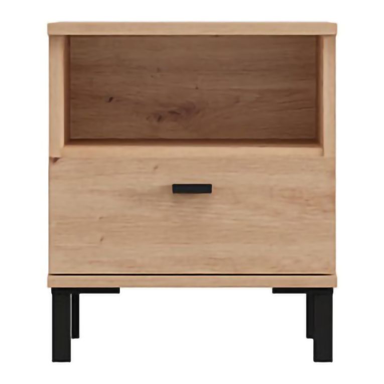 Comodino Marrone Rovere un Cassetto 2 Ripiani 39x35x45h cm, Apertura Scorrevole - Jinja