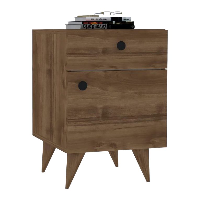 Comodino Marrone Rovere un Cassetto Un'anta 40x44x60h cm, Apertura Scorrevole e Battente - Niardo
