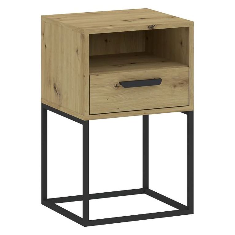 Comodino Marrone Rovere un Cassetto un Ripiano 40x39x65h cm, Apertura Scorrevole - Lehadasa