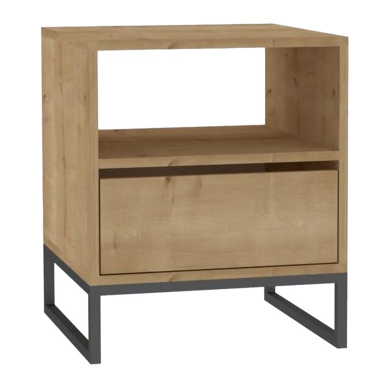 Comodino Marrone Rovere un Cassetto un Ripiano 51x51x61h cm, Apertura Scorrevole - Compatri