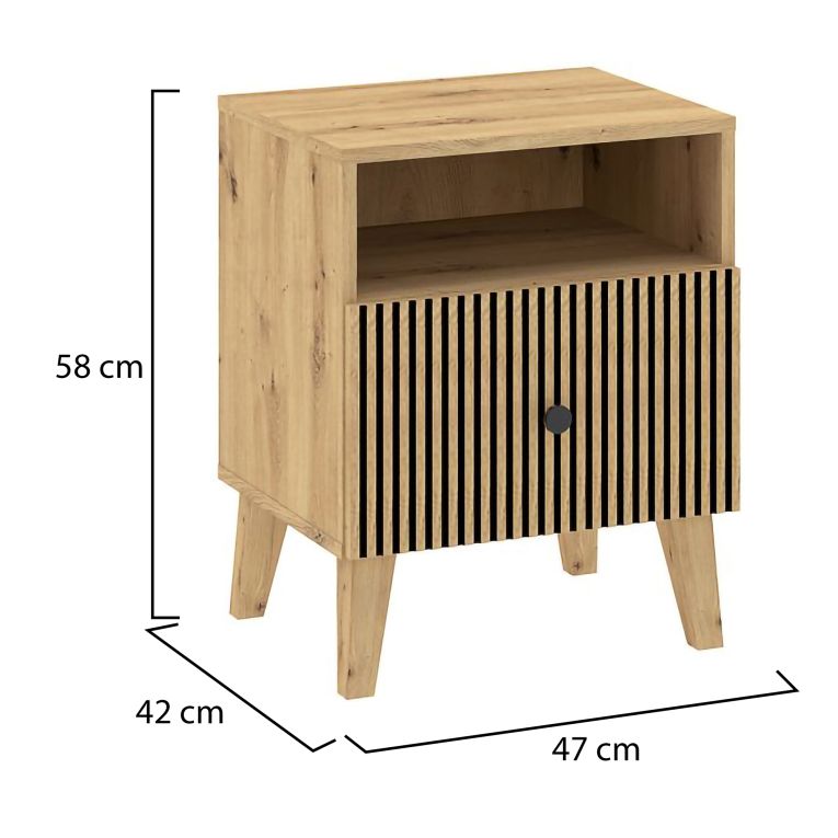 Comodino Marrone Rovere un Ripiano un Cassetto 47x42x58h cm, Listellato Verticale - Ledatere