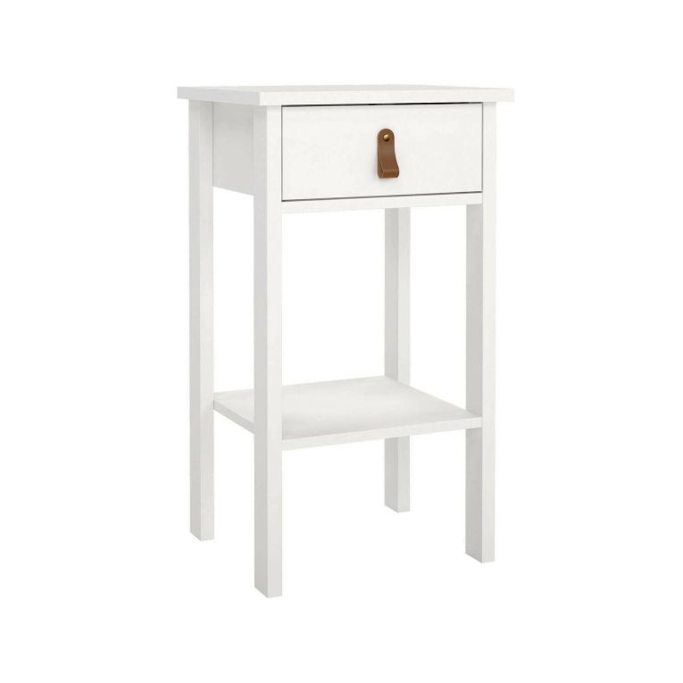 Comodino Maxine, Comò basso, Tavolino da notte, Mensola da letto, 34x40 h70 cm, Bianco