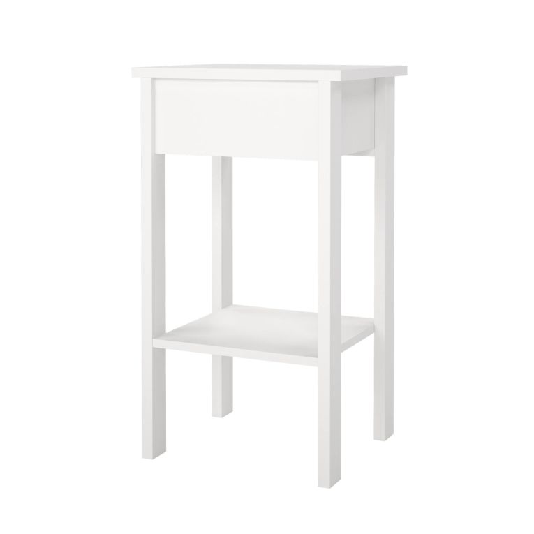 Comodino Maxine, Comò basso, Tavolino da notte, Mensola da letto, 34x40 h70 cm, Bianco