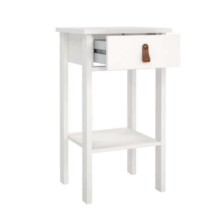 Comodino Maxine, Comò basso, Tavolino da notte, Mensola da letto, 34x40 h70 cm, Bianco