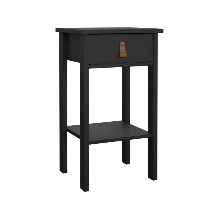 Comodino Maxine, Comò basso, Tavolino da notte, Mensola da letto, 34x40 h70 cm, Nero