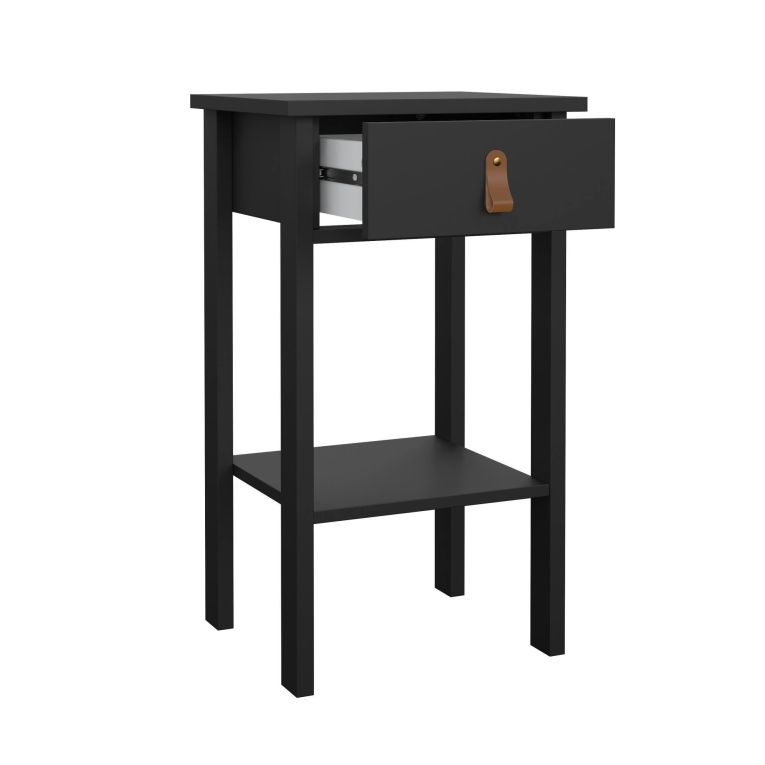 Comodino Maxine, Comò basso, Tavolino da notte, Mensola da letto, 34x40 h70 cm, Nero