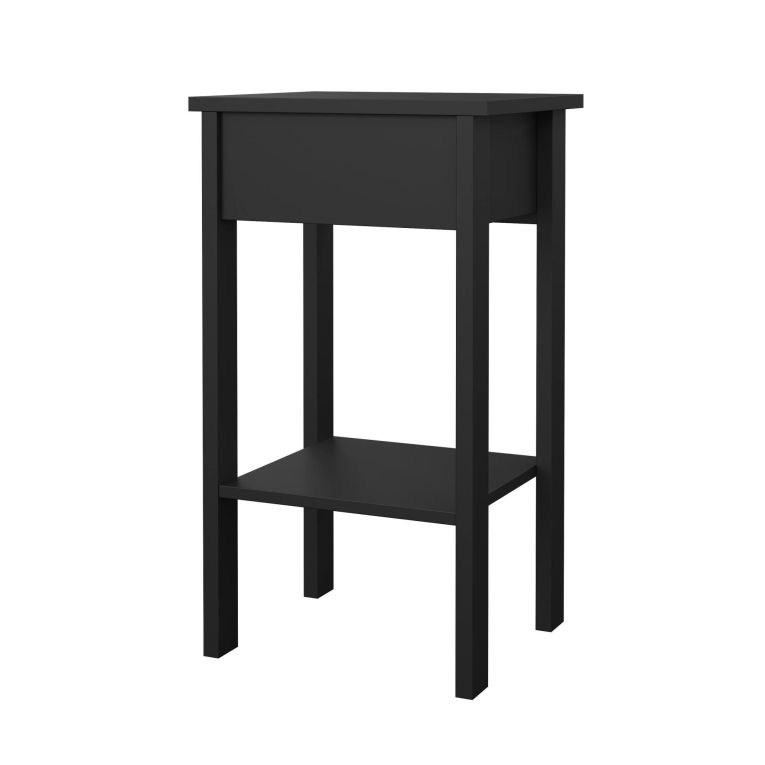 Comodino Maxine, Comò basso, Tavolino da notte, Mensola da letto, 34x40 h70 cm, Nero