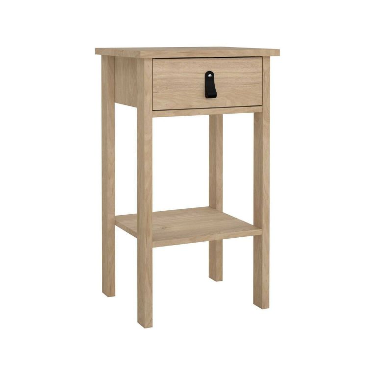 Comodino Maxine, Comò basso, Tavolino da notte, Mensola da letto, 34x40 h70 cm, Rovere