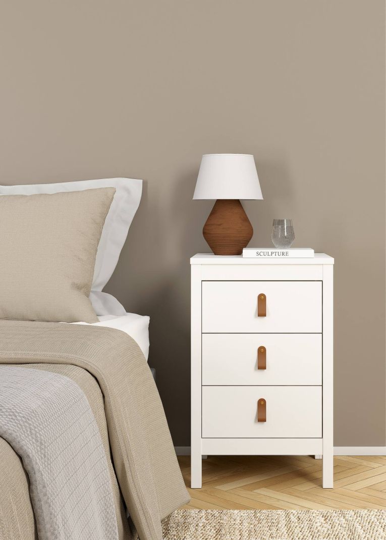 Comodino Mirabelle, Comò basso, Tavolino da notte, Mensola da letto, 38x44 h70 cm, Bianco