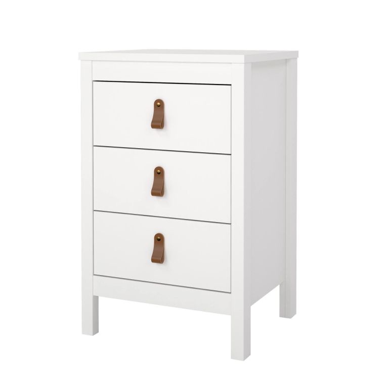 Comodino Mirabelle, Comò basso, Tavolino da notte, Mensola da letto, 38x44 h70 cm, Bianco