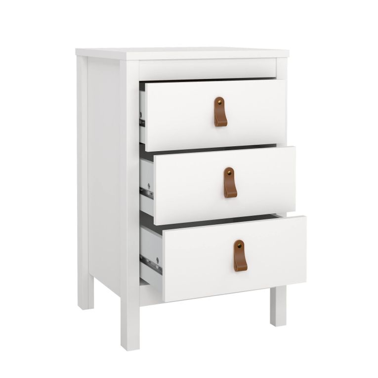 Comodino Mirabelle, Comò basso, Tavolino da notte, Mensola da letto, 38x44 h70 cm, Bianco