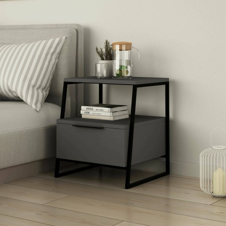 Comodino moderno antracite 45x40x50h cm - Alonso