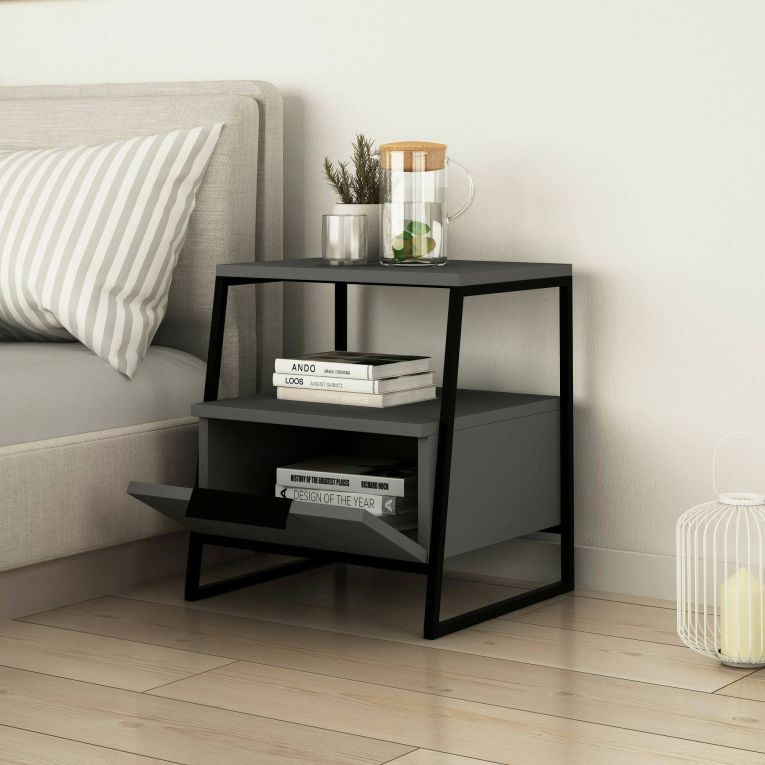 Comodino moderno antracite 45x40x50h cm - Alonso