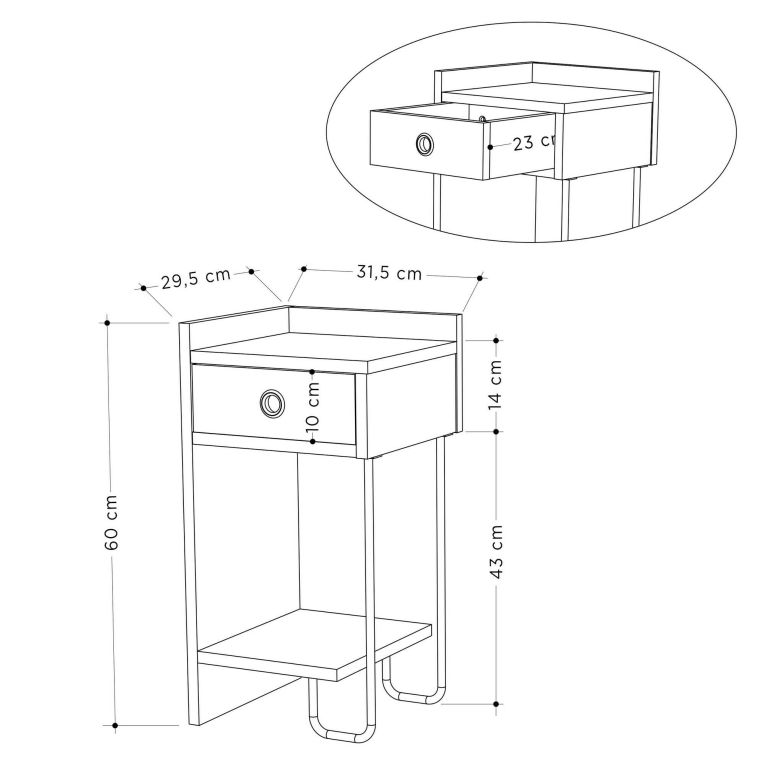 Comodino moderno bianco 32x30x61h cm - Cedro