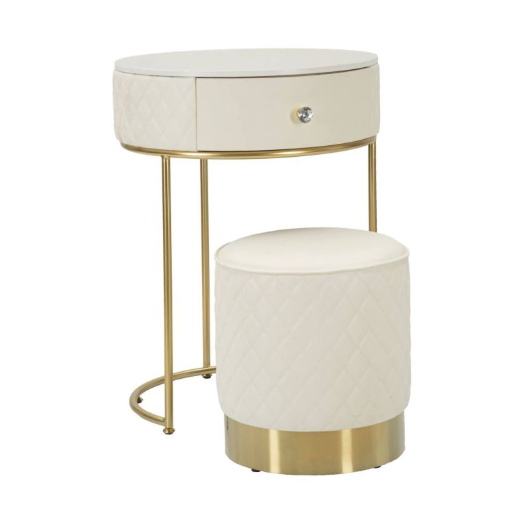 Comodino moderno bianco e oro 52x52x70h cm - Consolle Miscano