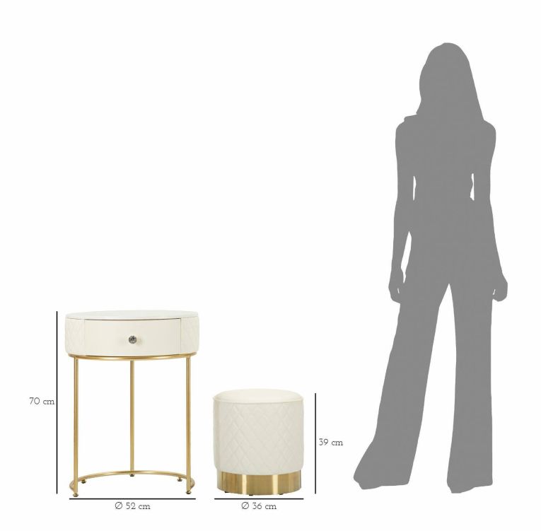 Comodino moderno bianco e oro 52x52x70h cm - Consolle Miscano