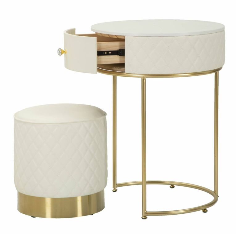 Comodino moderno bianco e oro 52x52x70h cm - Consolle Miscano