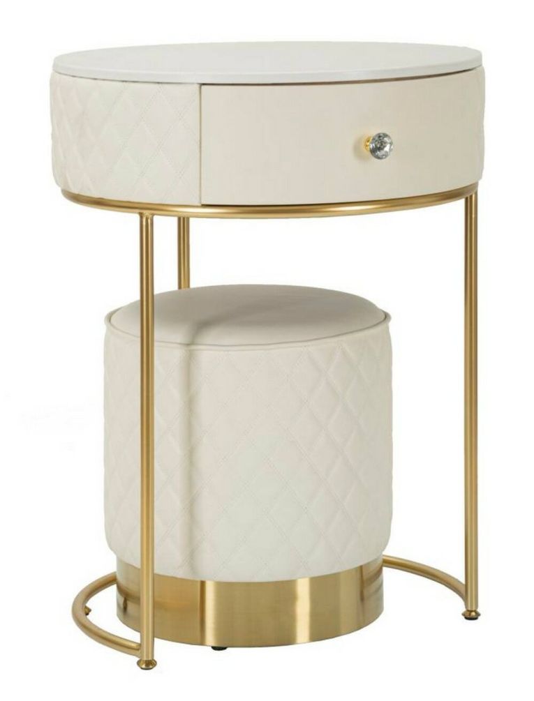 Comodino moderno bianco e oro 52x52x70h cm - Consolle Miscano