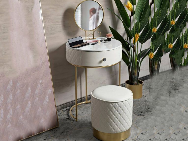 Comodino moderno bianco e oro 52x52x70h cm - Consolle Miscano