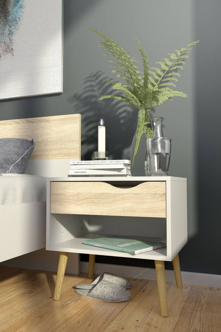 Comodino moderno bianco e quercia 50x39x49h cm - Lucina
