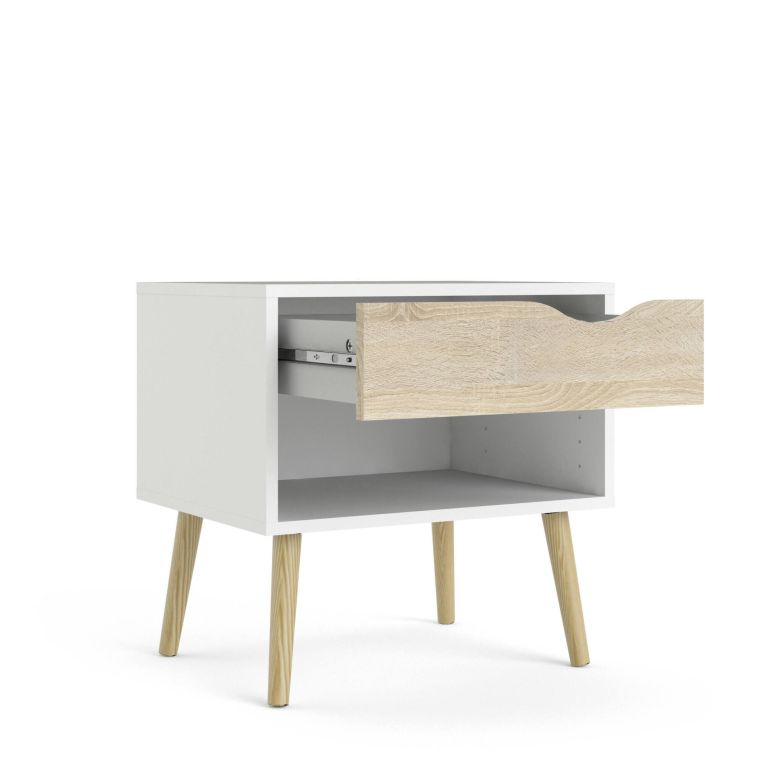 Comodino moderno bianco e quercia 50x39x49h cm - Lucina