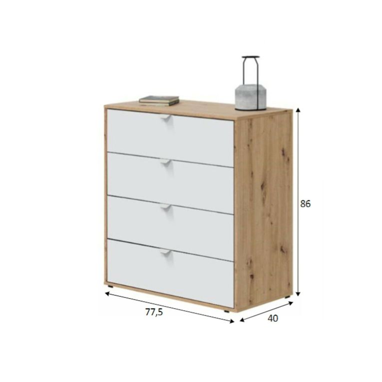 Comodino moderno bianco e rovere nodi 77x40x86h cm - Spinello