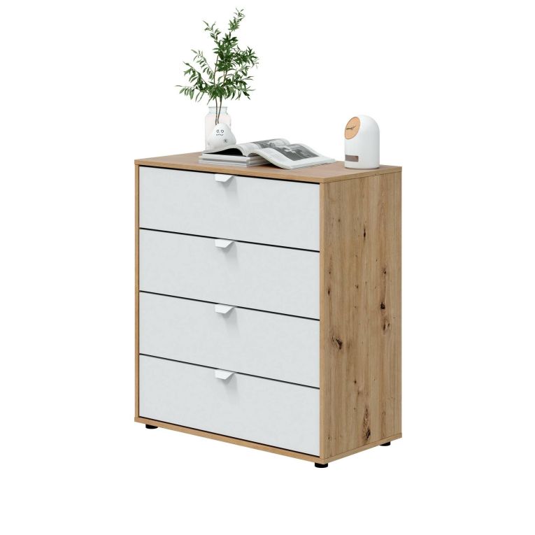 Comodino moderno bianco e rovere nodi 77x40x86h cm - Spinello