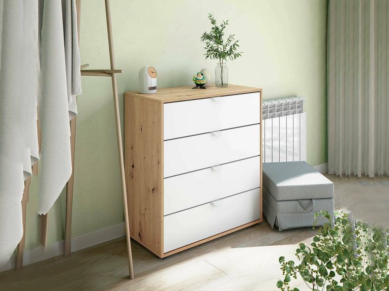 Comodino moderno bianco e rovere nodi 77x40x86h cm - Spinello