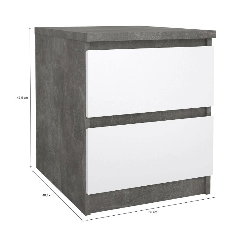Comodino moderno cemento e bianco lucido 50x40x49h cm - Azar