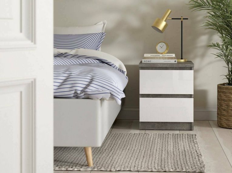 Comodino moderno cemento e bianco lucido 50x40x49h cm - Azar