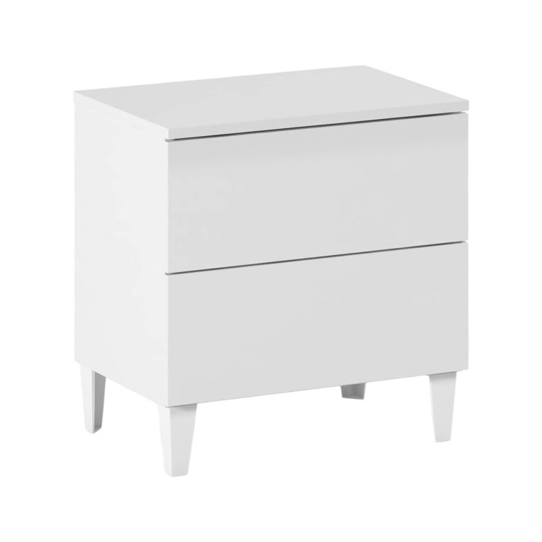 Comodino Nashville, Comodino a 2 cassetti, Tavolino da notte, Comò basso per camera da letto, 50x34h49 cm, Bianco lucido