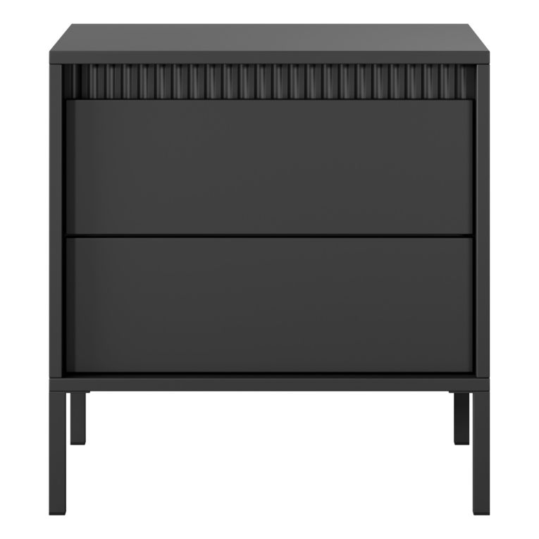 Comodino Nero 2 Cassetti un Ripiano 54x40x56h cm, Apertura Scorrevole - Gasalisa