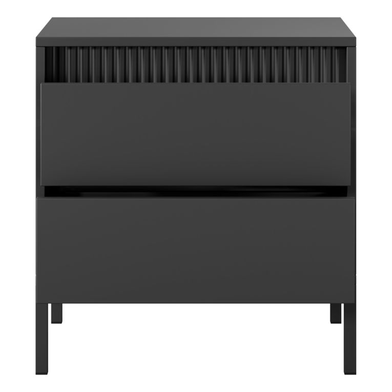 Comodino Nero 2 Cassetti un Ripiano 54x40x56h cm, Apertura Scorrevole - Gasalisa
