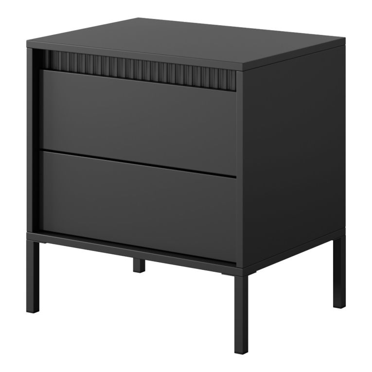 Comodino Nero 2 Cassetti un Ripiano 54x40x56h cm, Apertura Scorrevole - Gasalisa