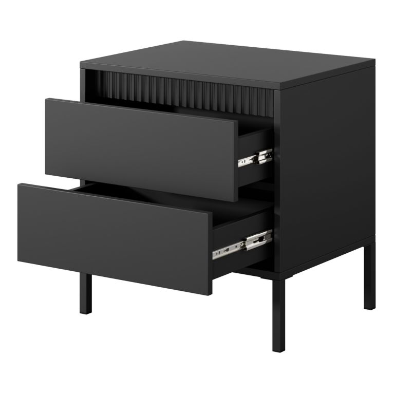 Comodino Nero 2 Cassetti un Ripiano 54x40x56h cm, Apertura Scorrevole - Gasalisa