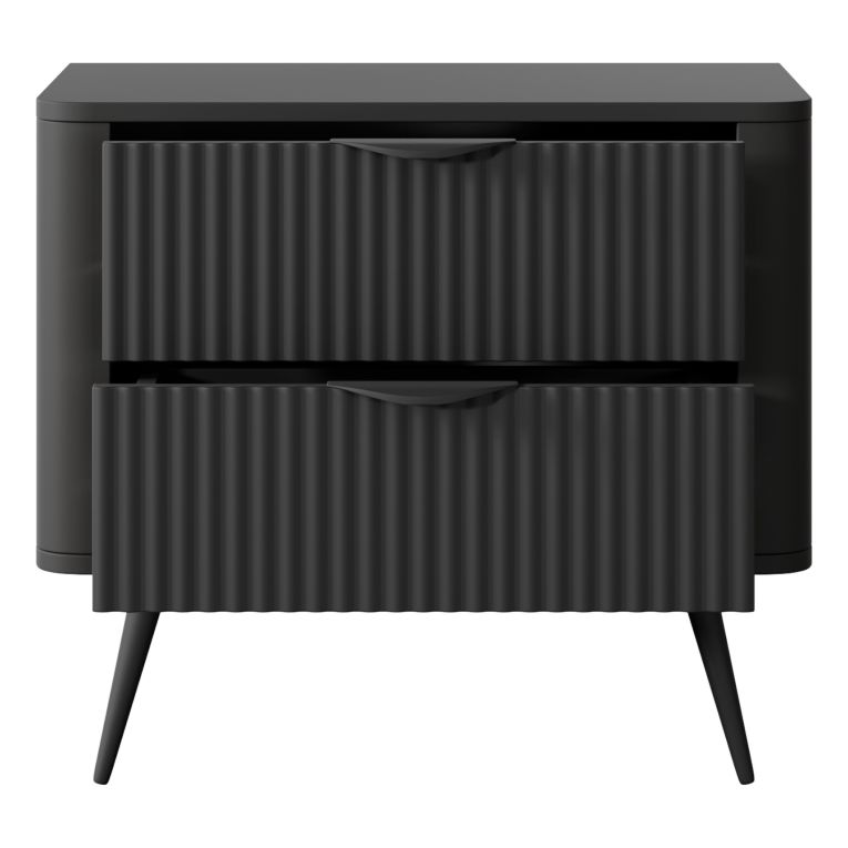 Comodino Nero 2 Cassetti un Ripiano 63x38x55h cm, Apertura Scorrevole - Baari