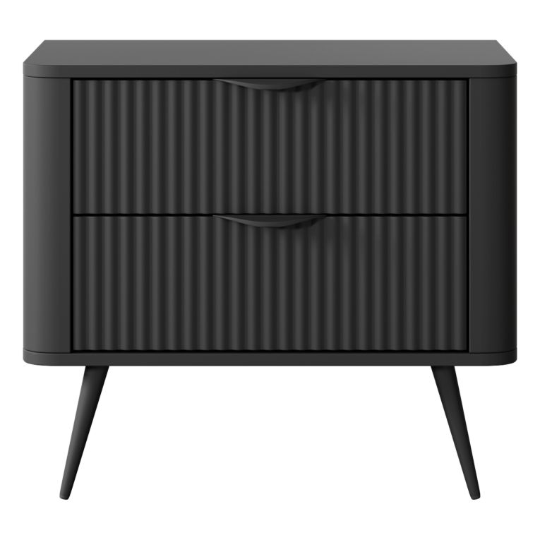 Comodino Nero 2 Cassetti un Ripiano 63x38x55h cm, Apertura Scorrevole - Baari