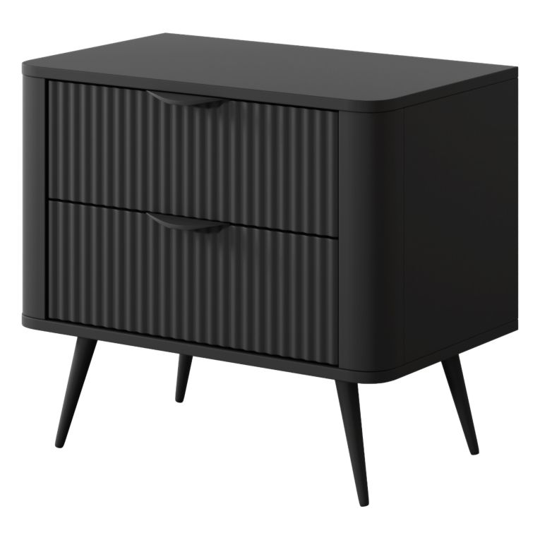 Comodino Nero 2 Cassetti un Ripiano 63x38x55h cm, Apertura Scorrevole - Baari