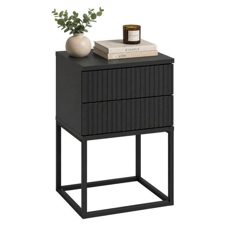 Comodino Nero Antracite 2 Cassetti Apertura Scorrevole 40x39x65h cm, Chiusura Scorrevole - Lehatava