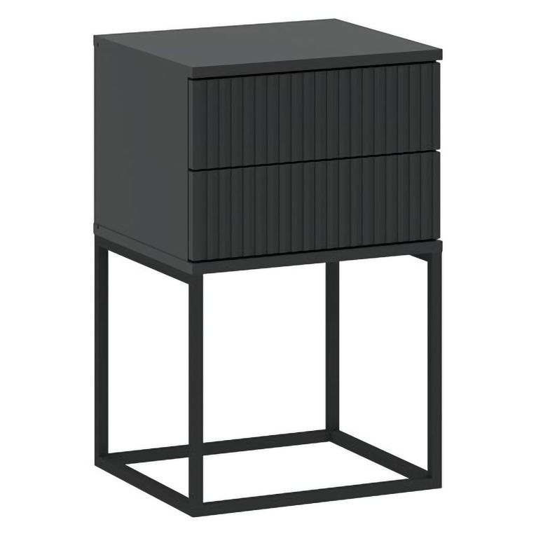Comodino Nero Antracite 2 Cassetti Apertura Scorrevole 40x39x65h cm, Chiusura Scorrevole - Lehatava