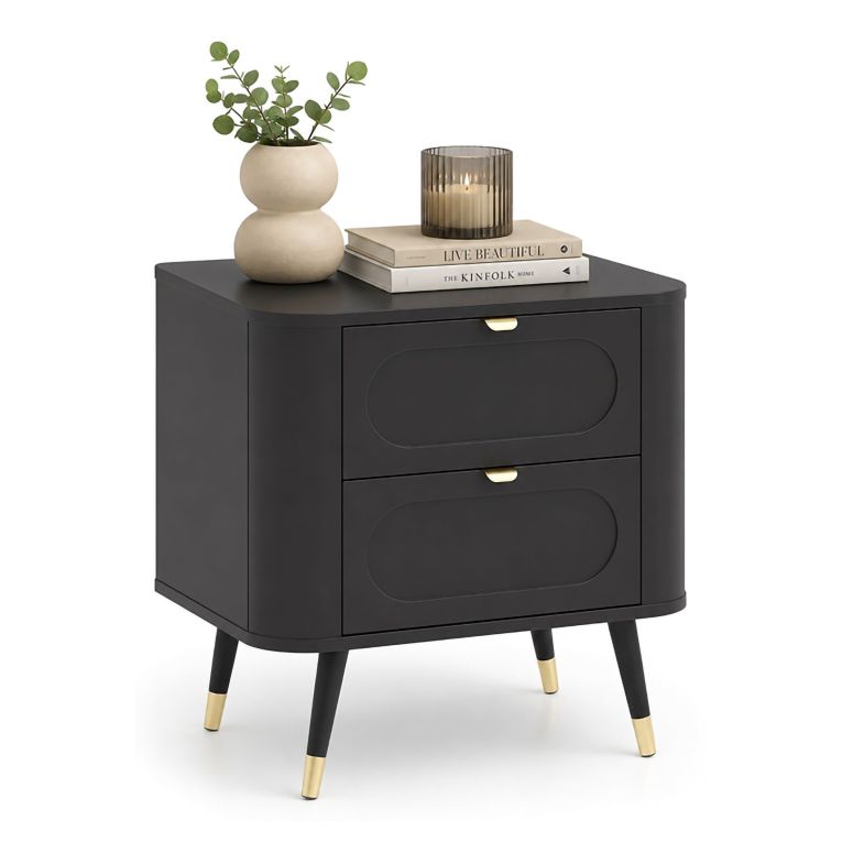 Comodino Nero Antracite 2 Cassetti Apertura Scorrevole 40x59x60h cm, Chiusura Scorrevole - Lemaro